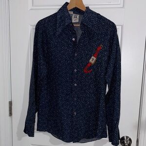 Men's vintage Disney Navy Patterned Button-Up Shirt